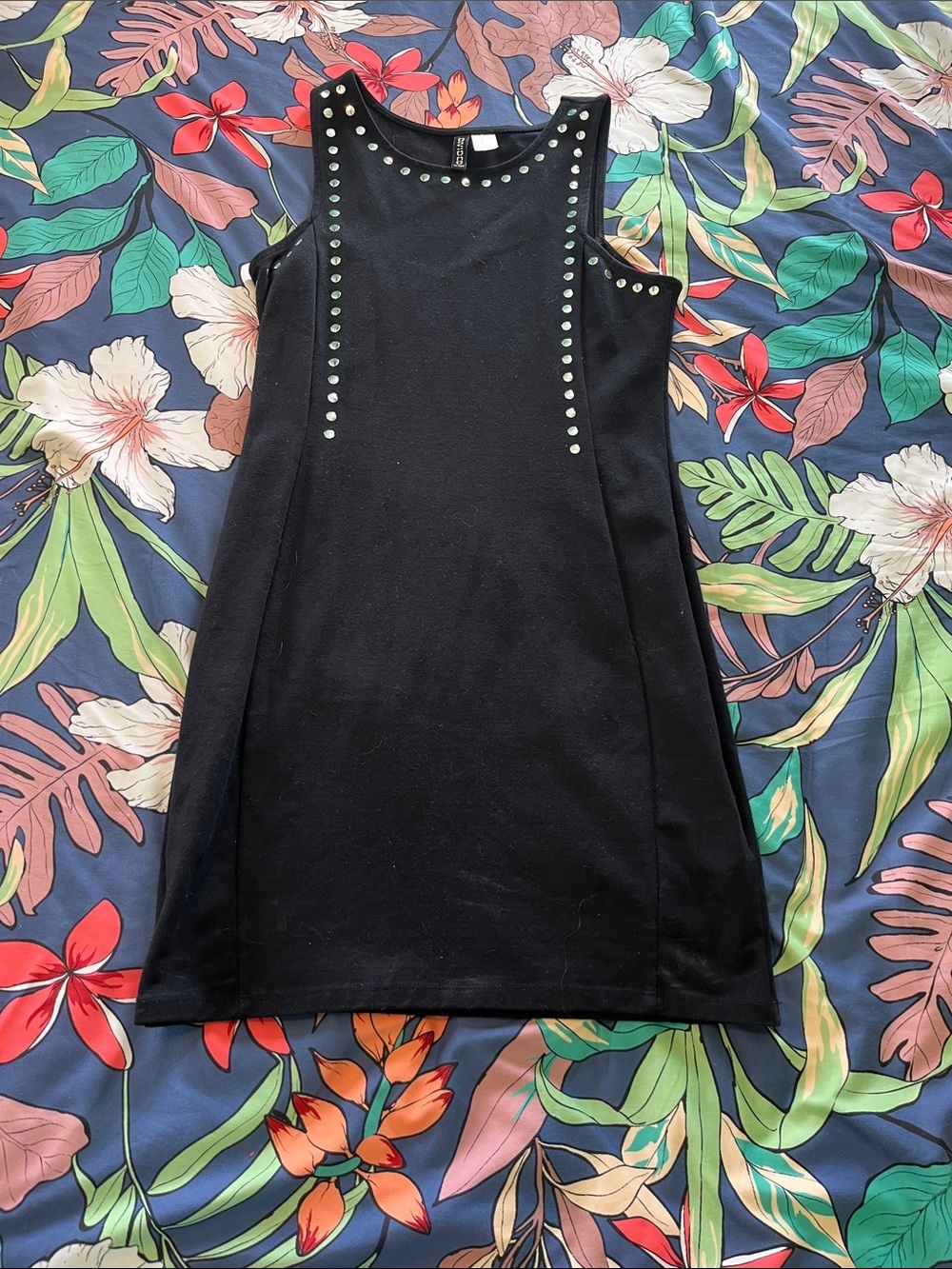 Silver studded black mini dress new